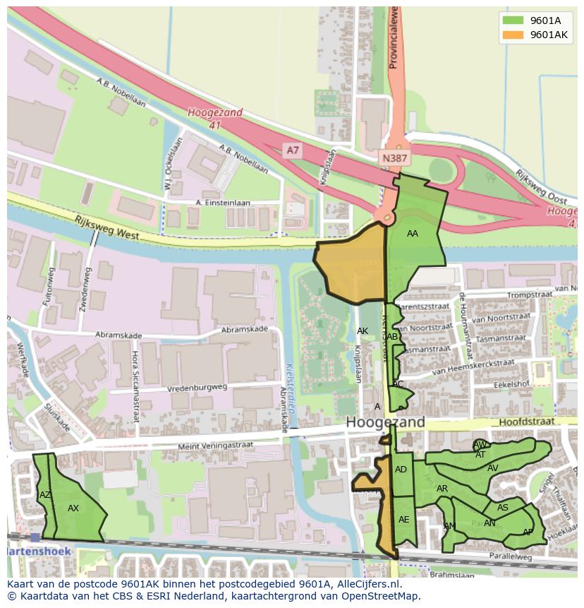 Afbeelding van het postcodegebied 9601 AK op de kaart.