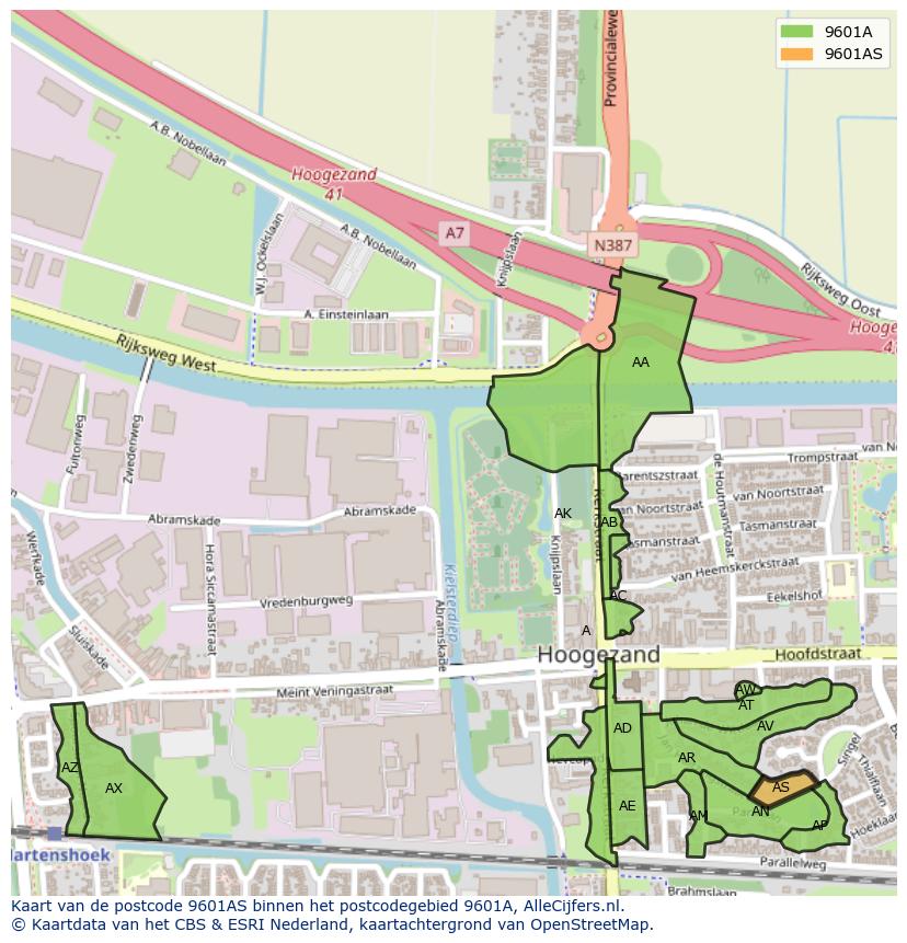 Afbeelding van het postcodegebied 9601 AS op de kaart.