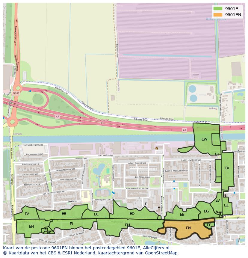 Afbeelding van het postcodegebied 9601 EN op de kaart.