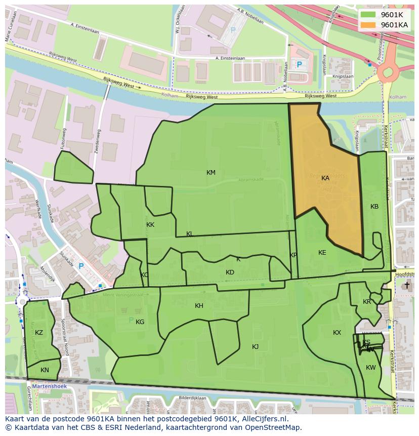 Afbeelding van het postcodegebied 9601 KA op de kaart.