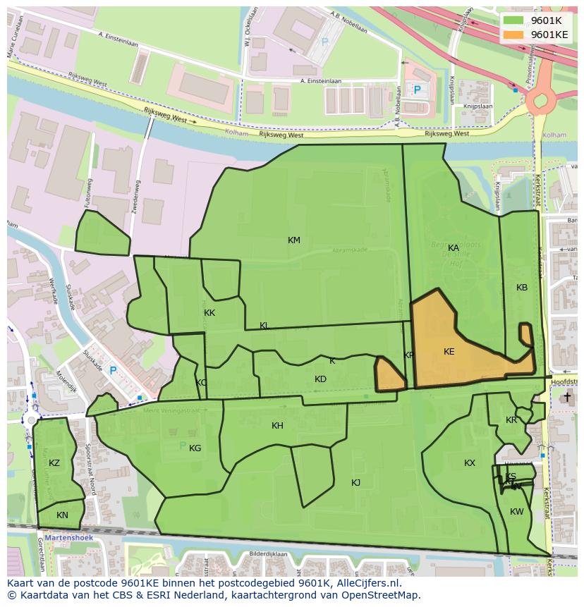 Afbeelding van het postcodegebied 9601 KE op de kaart.