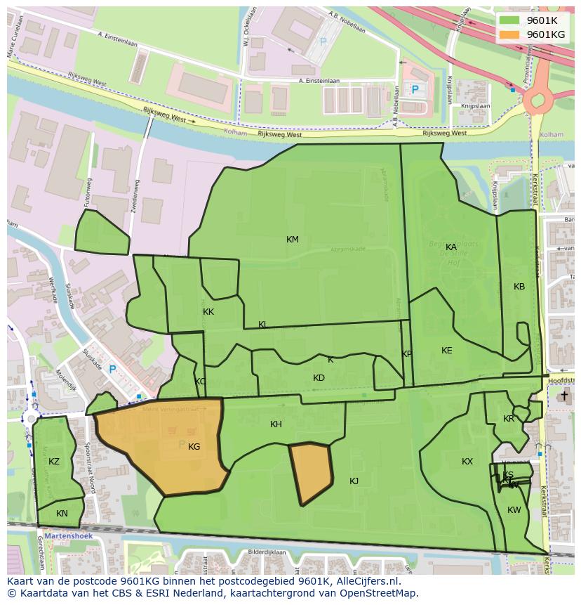 Afbeelding van het postcodegebied 9601 KG op de kaart.