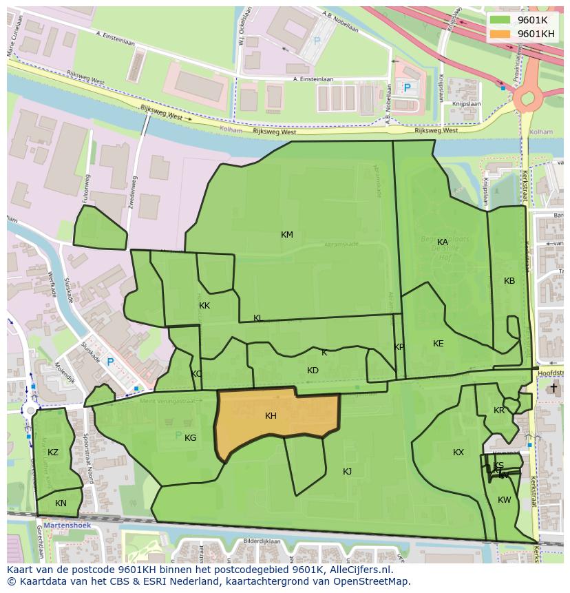 Afbeelding van het postcodegebied 9601 KH op de kaart.