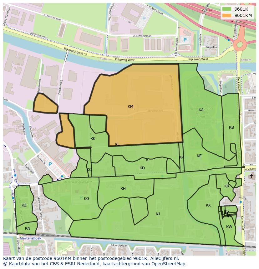 Afbeelding van het postcodegebied 9601 KM op de kaart.