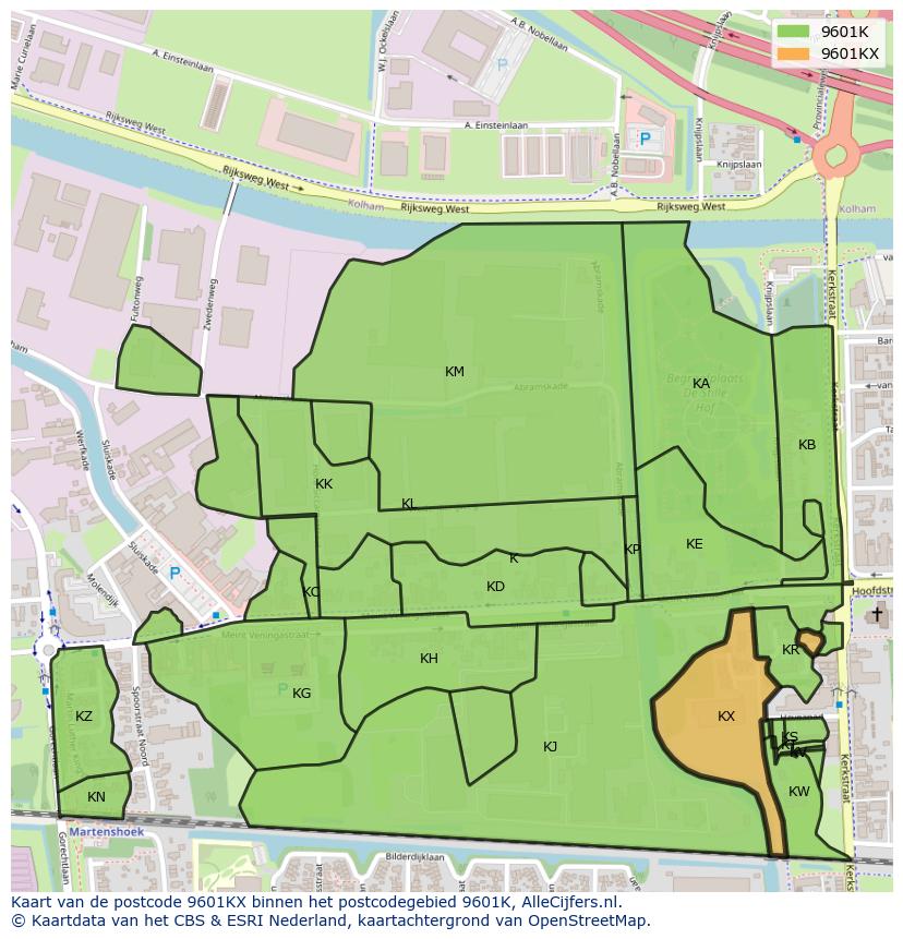 Afbeelding van het postcodegebied 9601 KX op de kaart.