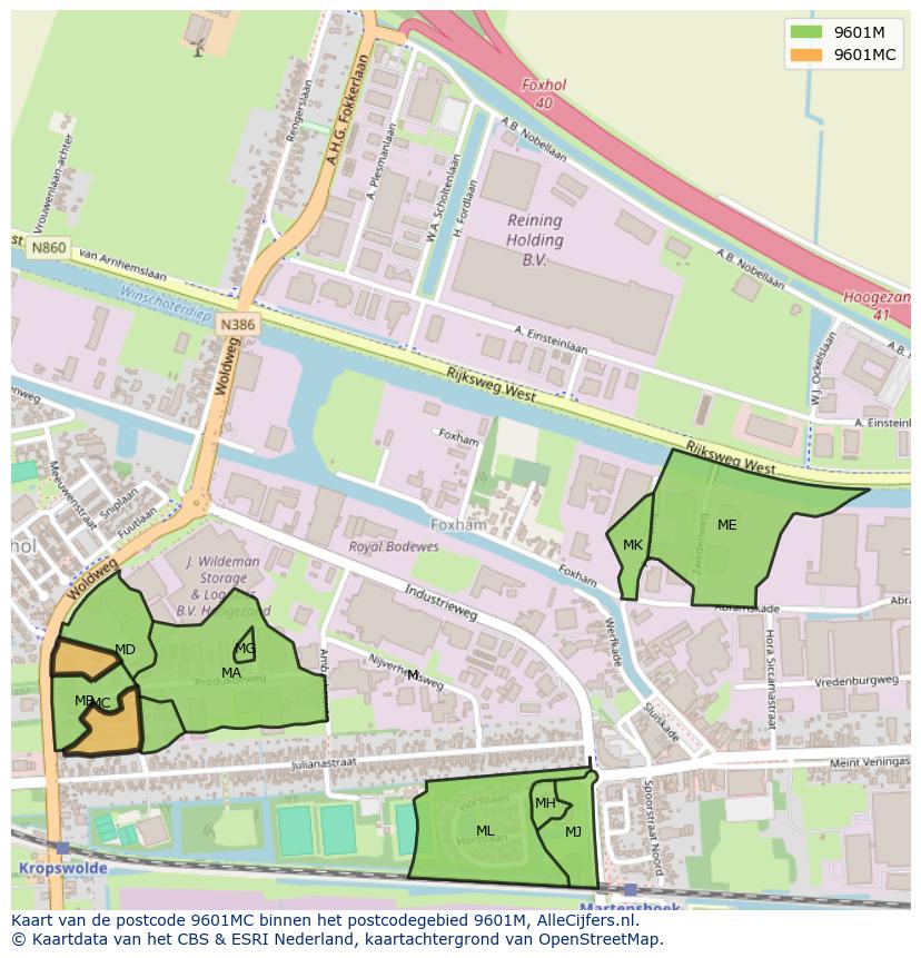 Afbeelding van het postcodegebied 9601 MC op de kaart.