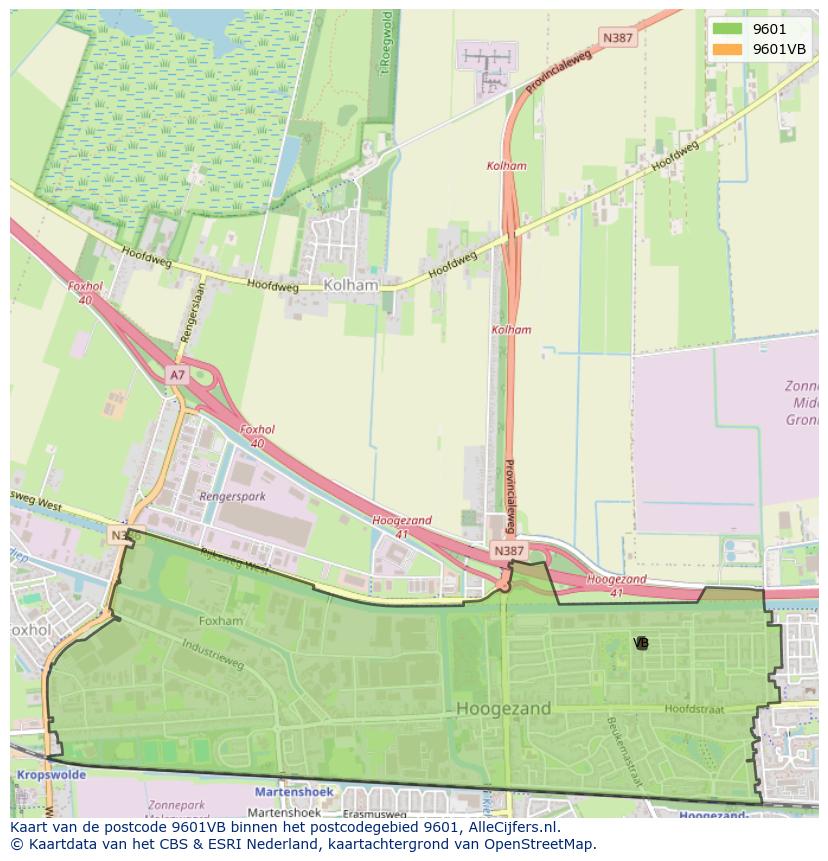 Afbeelding van het postcodegebied 9601 VB op de kaart.