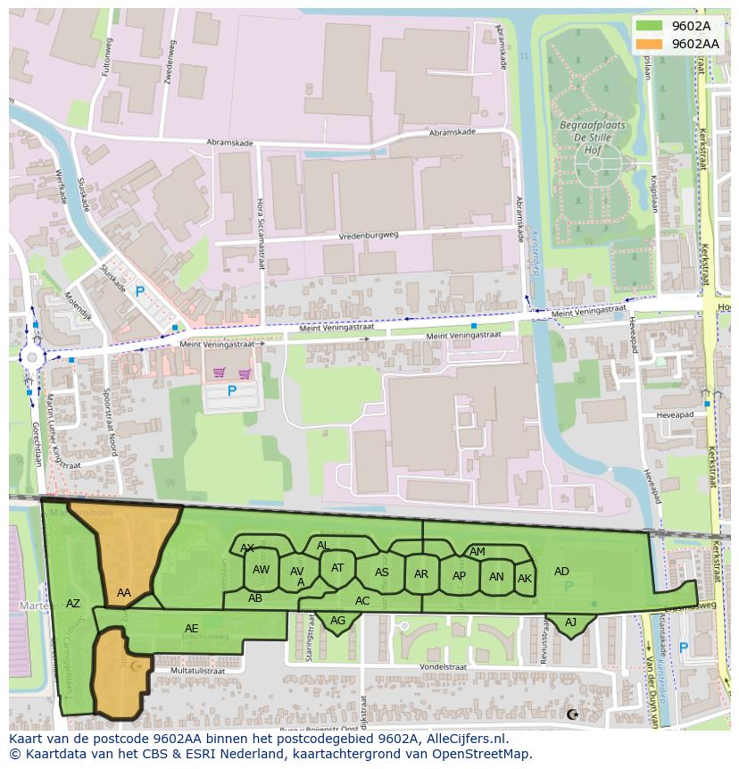Afbeelding van het postcodegebied 9602 AA op de kaart.