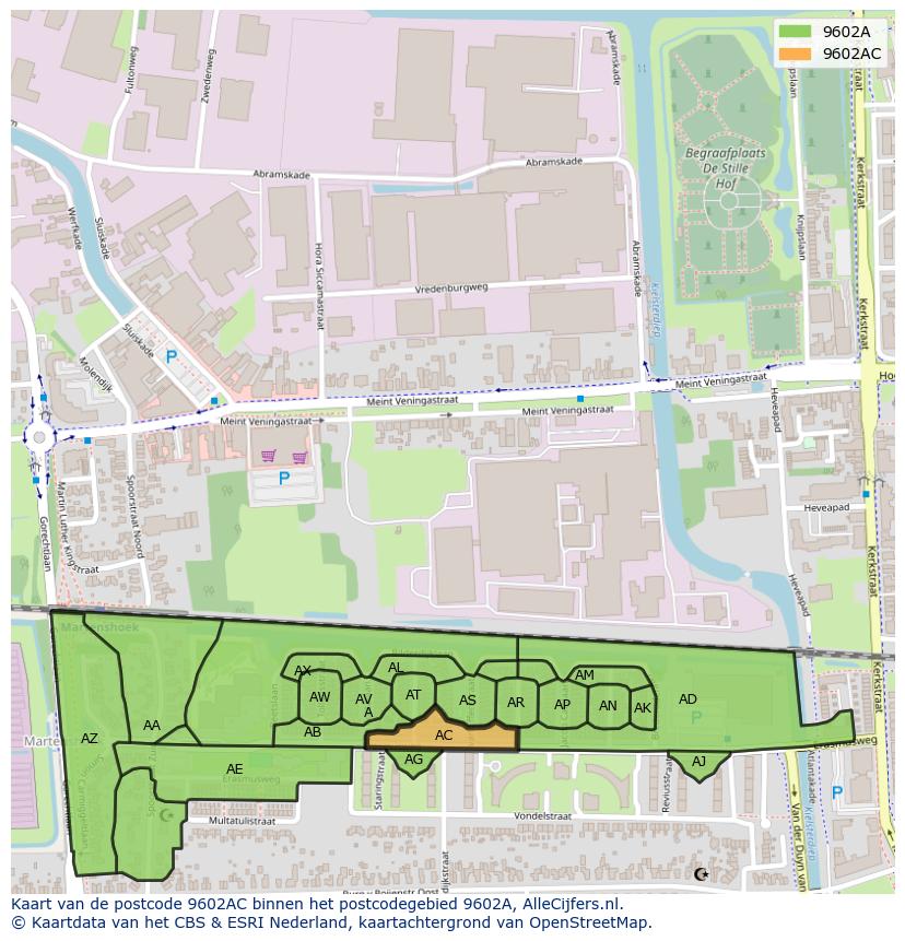 Afbeelding van het postcodegebied 9602 AC op de kaart.