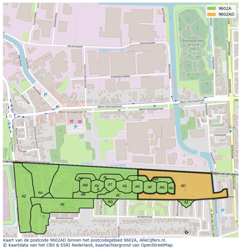 Afbeelding van het postcodegebied 9602 AD op de kaart.
