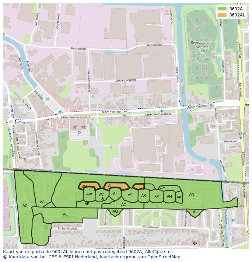 Afbeelding van het postcodegebied 9602 AL op de kaart.