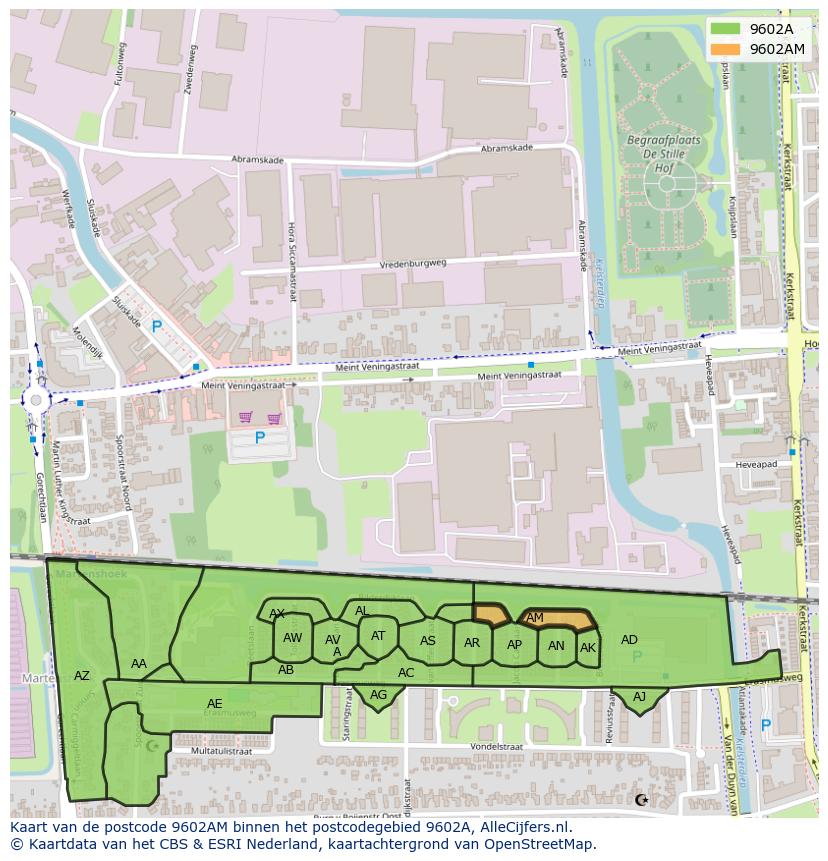 Afbeelding van het postcodegebied 9602 AM op de kaart.