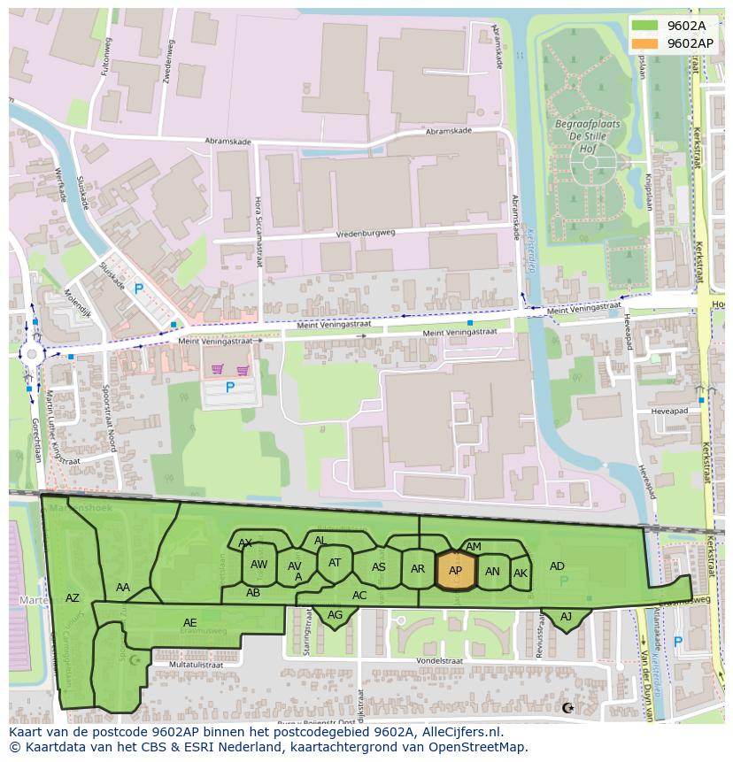 Afbeelding van het postcodegebied 9602 AP op de kaart.