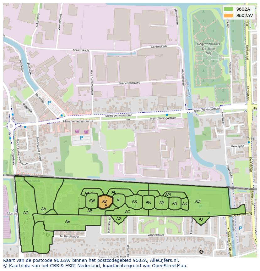 Afbeelding van het postcodegebied 9602 AV op de kaart.