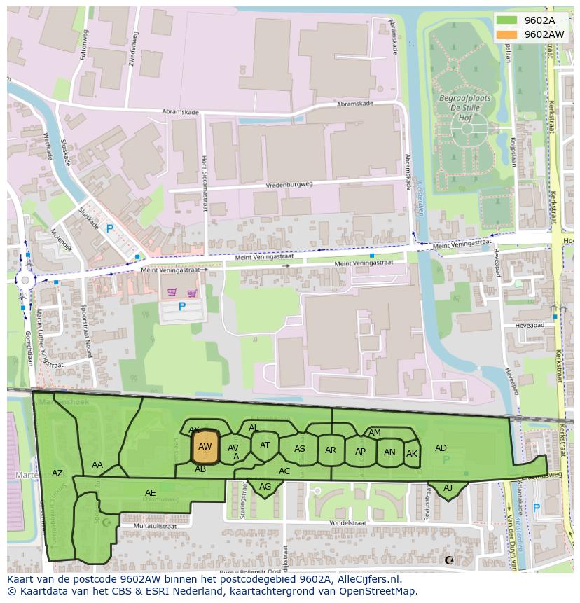 Afbeelding van het postcodegebied 9602 AW op de kaart.