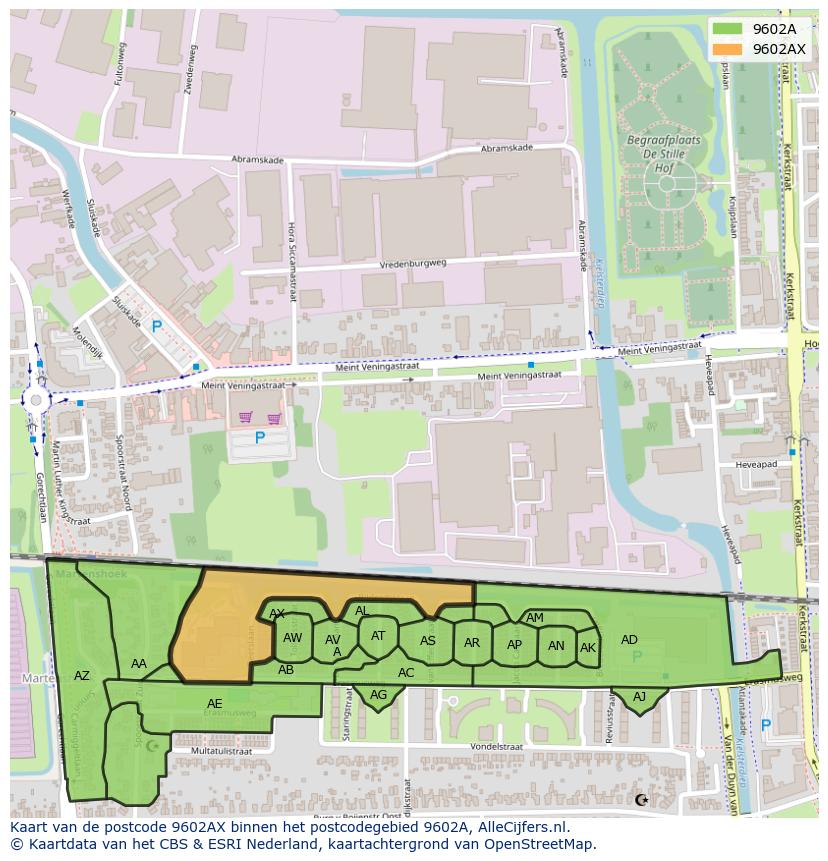 Afbeelding van het postcodegebied 9602 AX op de kaart.