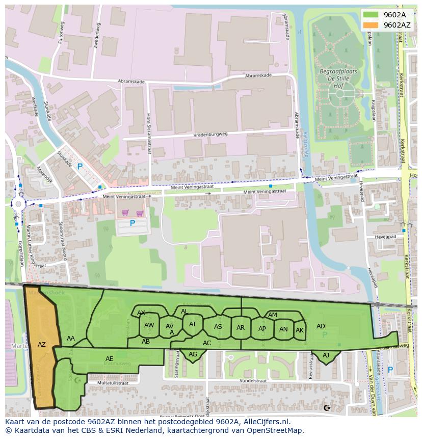 Afbeelding van het postcodegebied 9602 AZ op de kaart.