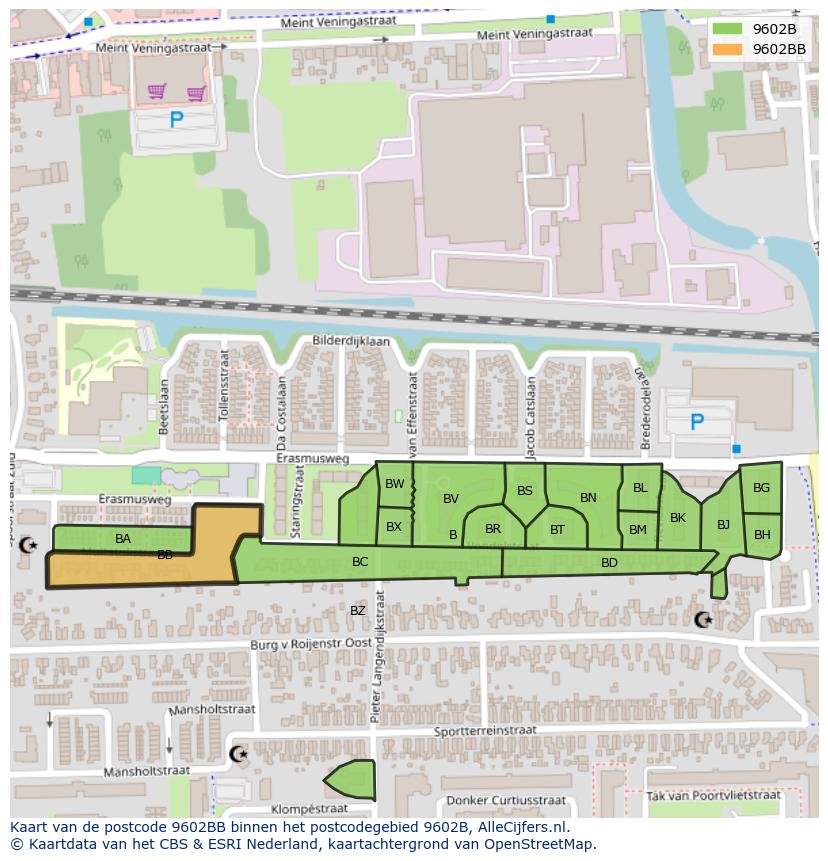 Afbeelding van het postcodegebied 9602 BB op de kaart.