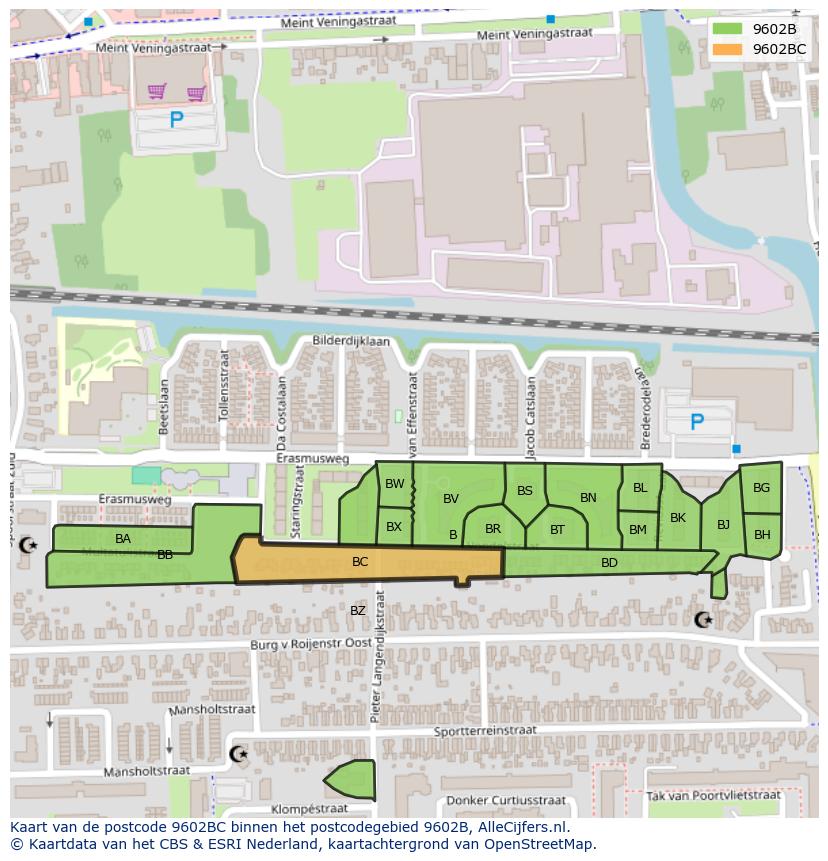 Afbeelding van het postcodegebied 9602 BC op de kaart.