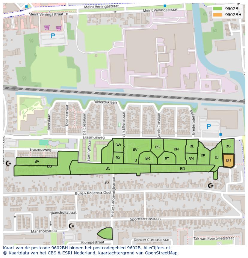 Afbeelding van het postcodegebied 9602 BH op de kaart.