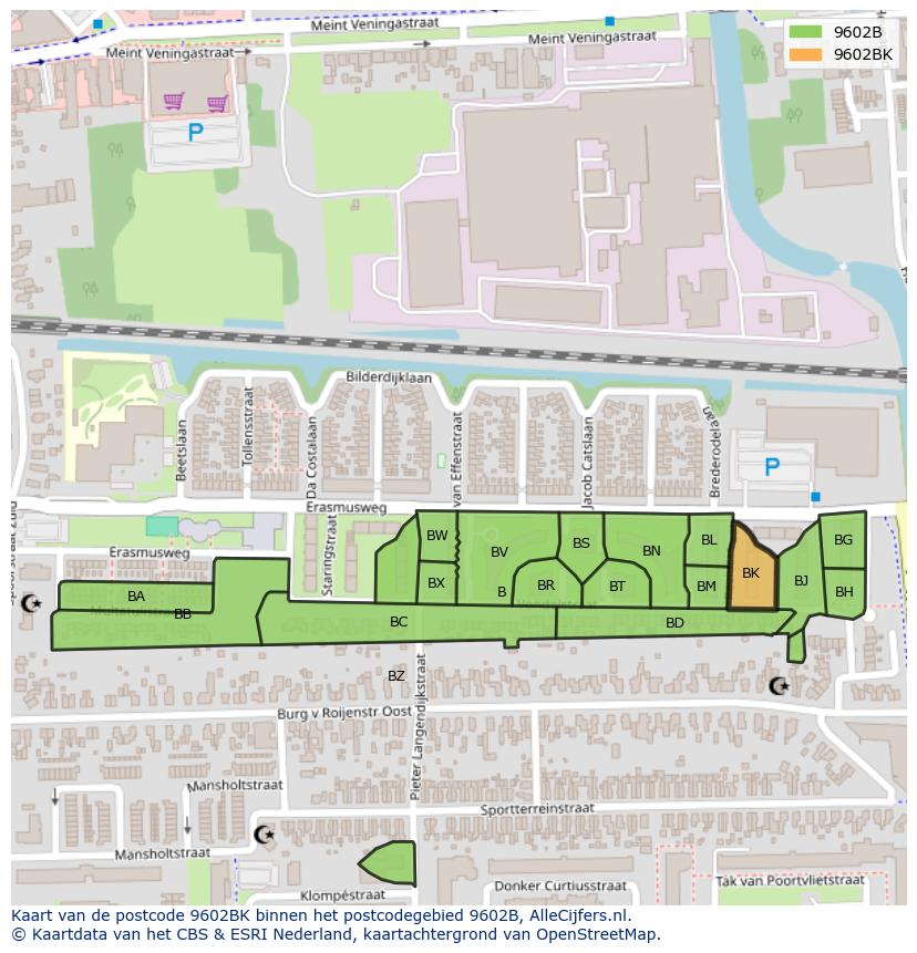 Afbeelding van het postcodegebied 9602 BK op de kaart.