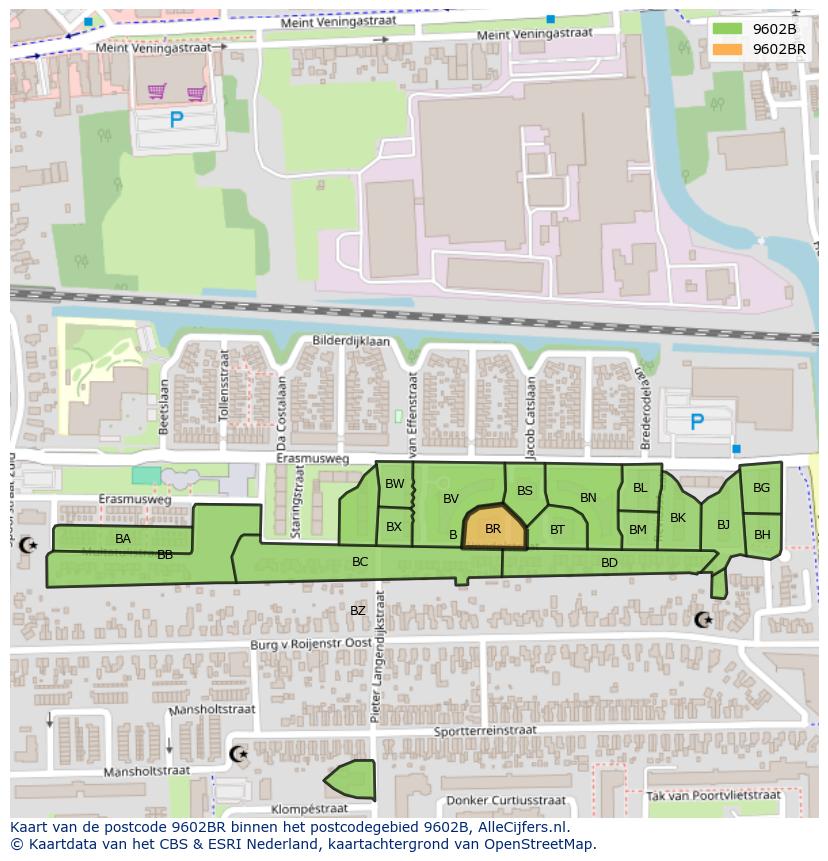 Afbeelding van het postcodegebied 9602 BR op de kaart.