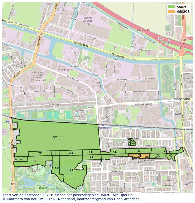 Afbeelding van het postcodegebied 9602 CB op de kaart.