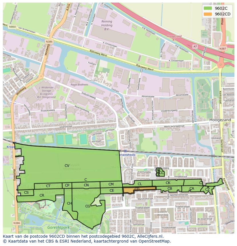 Afbeelding van het postcodegebied 9602 CD op de kaart.