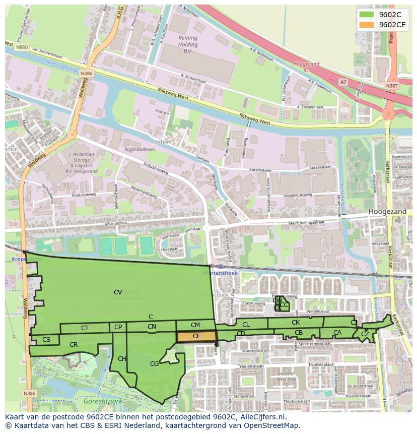 Afbeelding van het postcodegebied 9602 CE op de kaart.