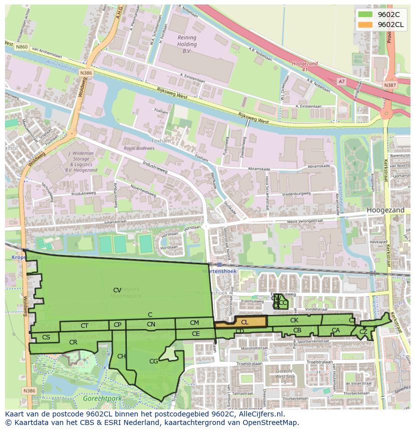 Afbeelding van het postcodegebied 9602 CL op de kaart.