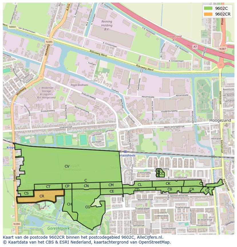 Afbeelding van het postcodegebied 9602 CR op de kaart.