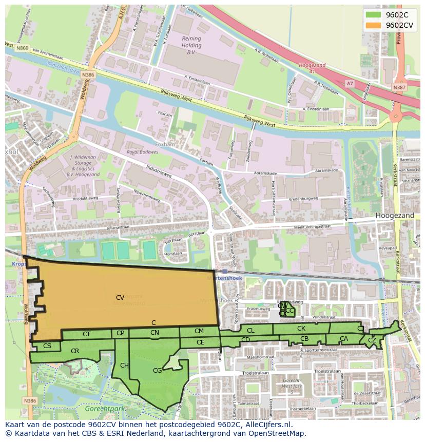 Afbeelding van het postcodegebied 9602 CV op de kaart.