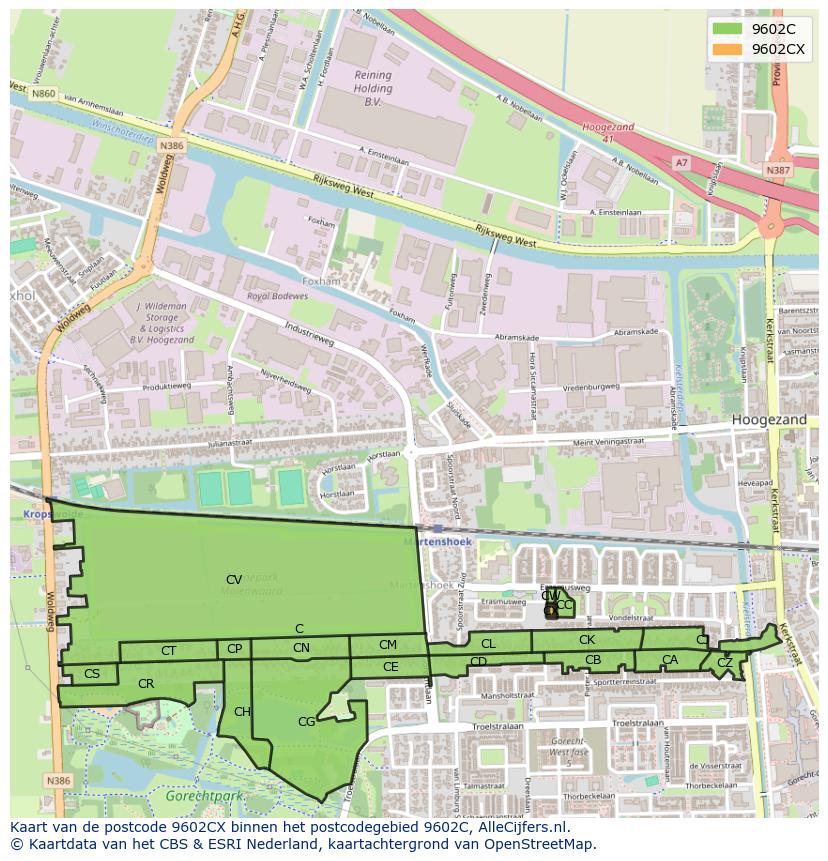 Afbeelding van het postcodegebied 9602 CX op de kaart.