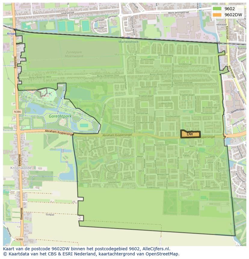 Afbeelding van het postcodegebied 9602 DW op de kaart.