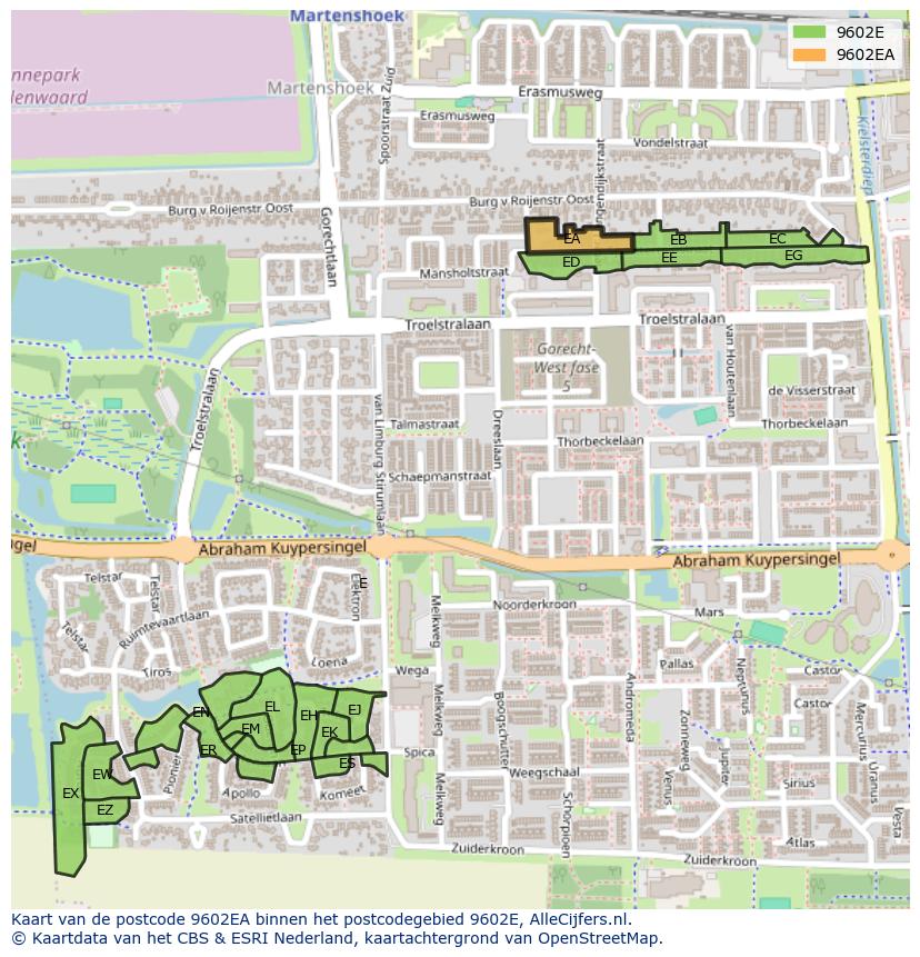 Afbeelding van het postcodegebied 9602 EA op de kaart.