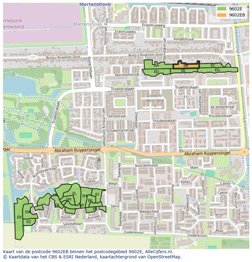 Afbeelding van het postcodegebied 9602 EB op de kaart.