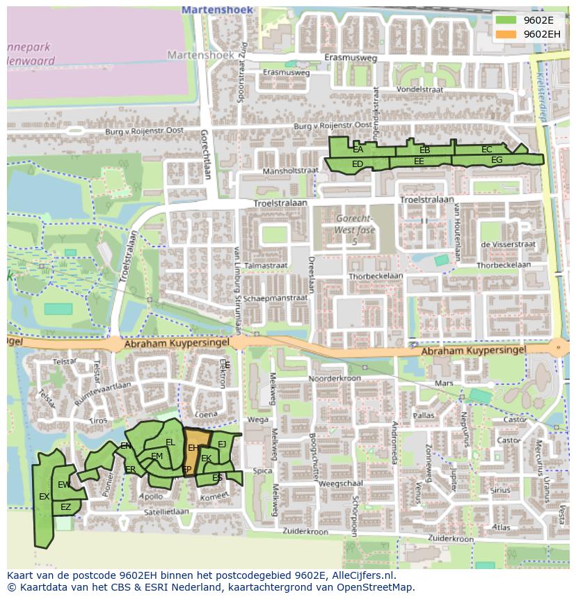 Afbeelding van het postcodegebied 9602 EH op de kaart.