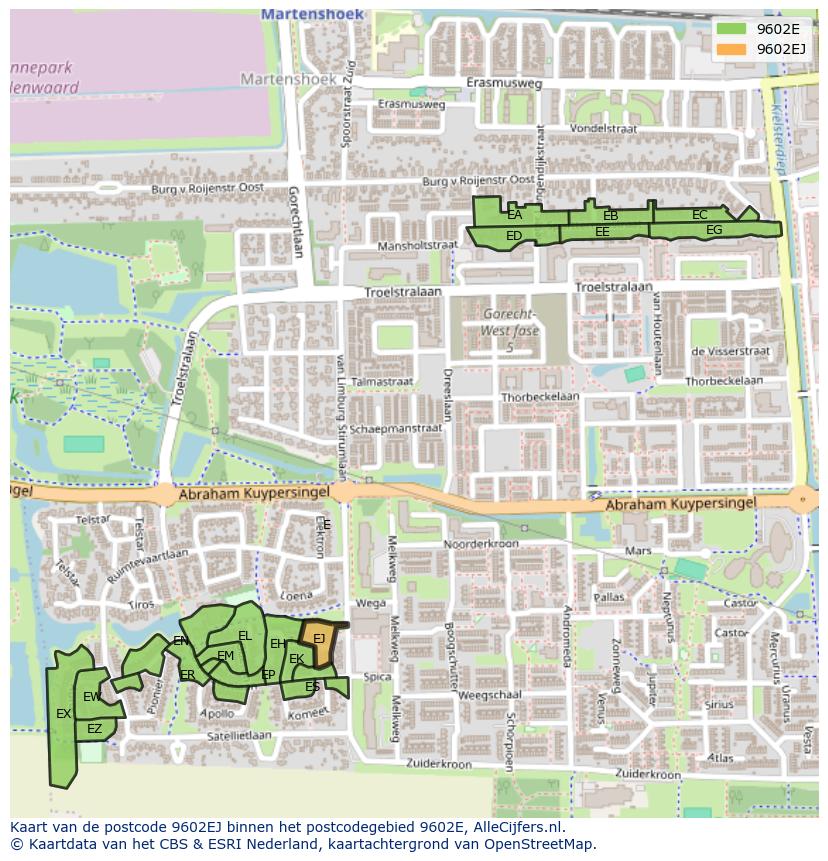 Afbeelding van het postcodegebied 9602 EJ op de kaart.