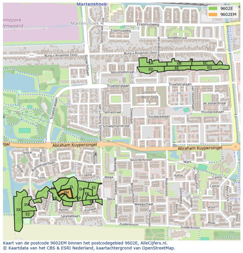 Afbeelding van het postcodegebied 9602 EM op de kaart.