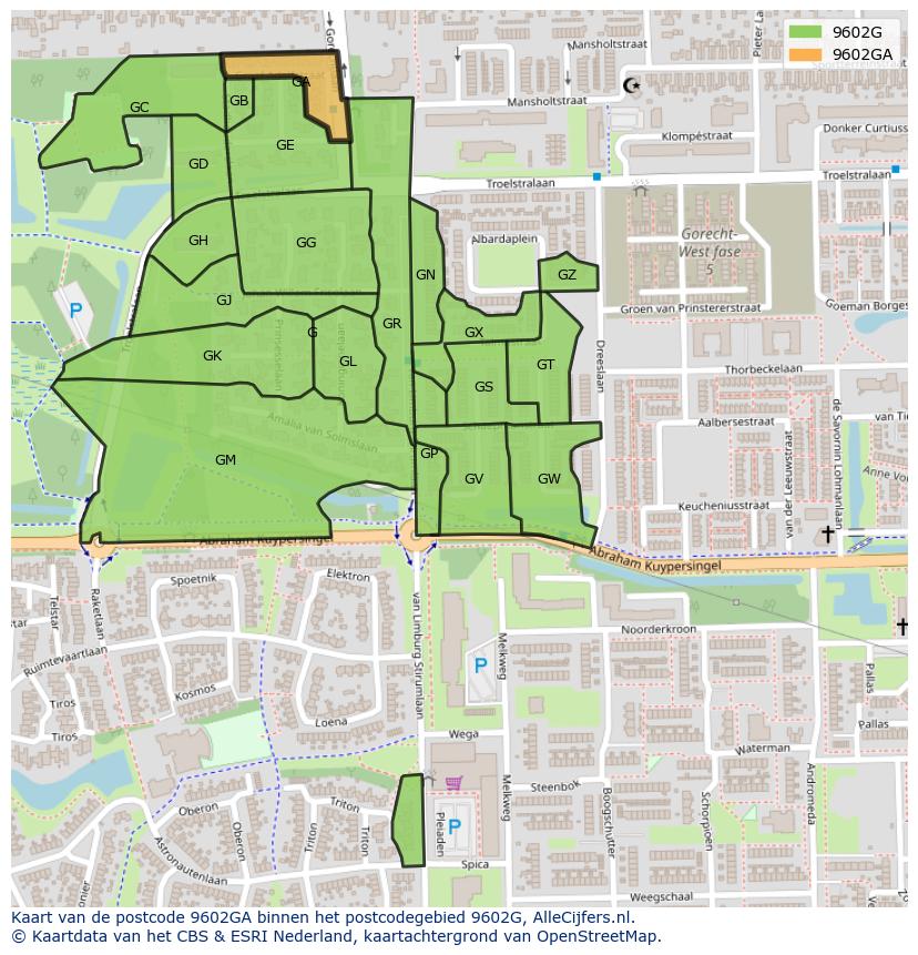 Afbeelding van het postcodegebied 9602 GA op de kaart.