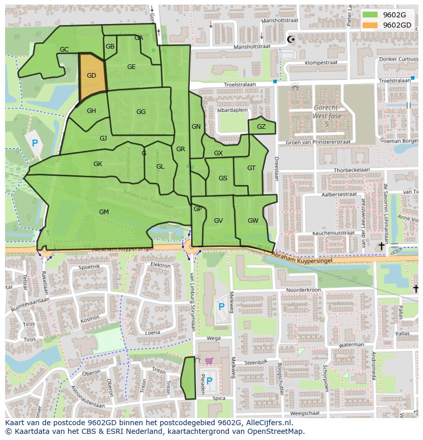 Afbeelding van het postcodegebied 9602 GD op de kaart.