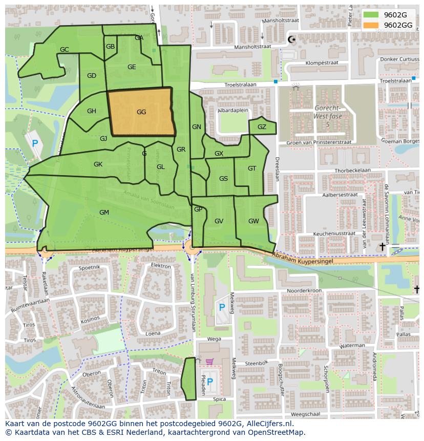 Afbeelding van het postcodegebied 9602 GG op de kaart.