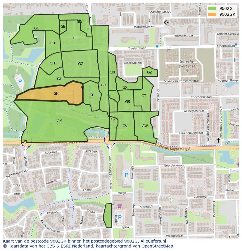Afbeelding van het postcodegebied 9602 GK op de kaart.