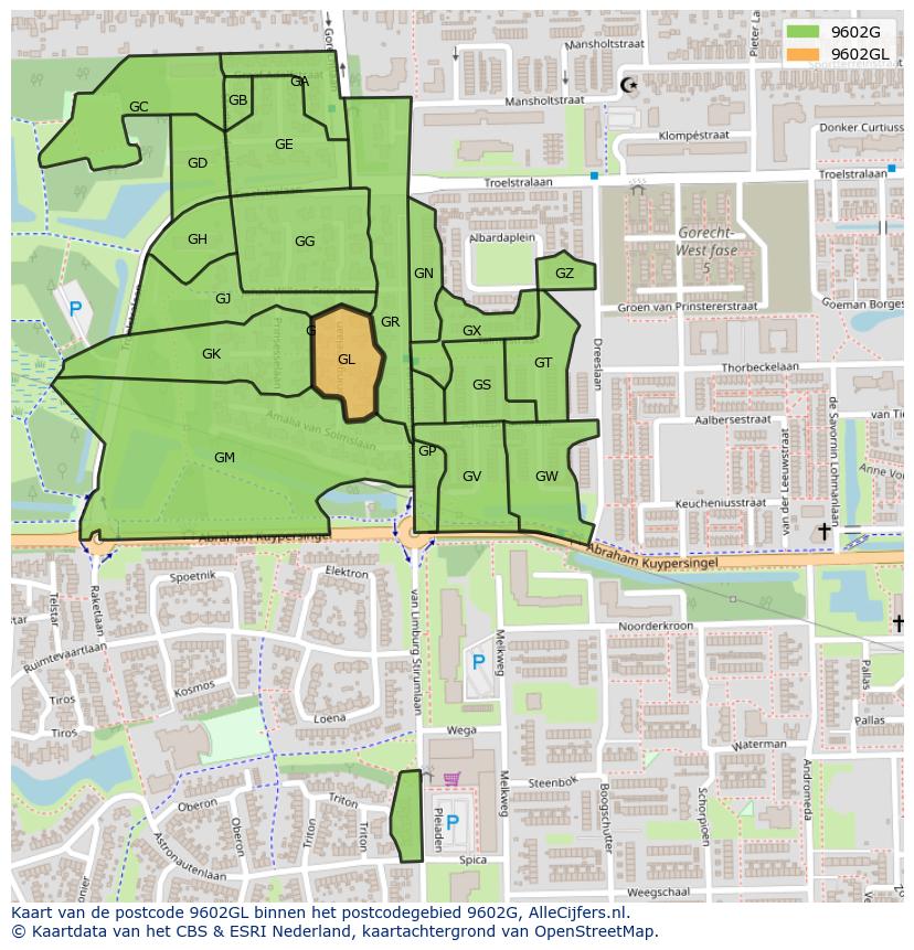 Afbeelding van het postcodegebied 9602 GL op de kaart.