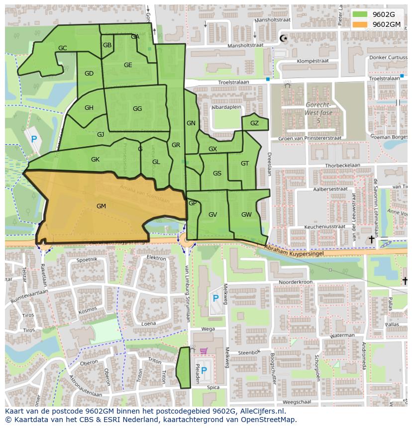 Afbeelding van het postcodegebied 9602 GM op de kaart.