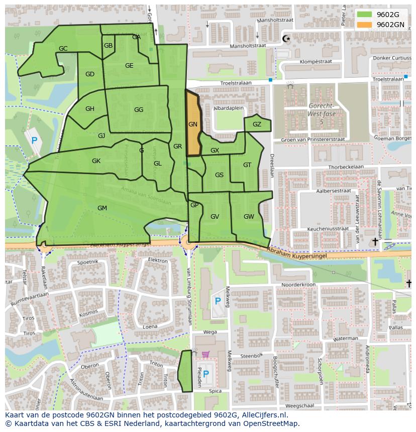 Afbeelding van het postcodegebied 9602 GN op de kaart.
