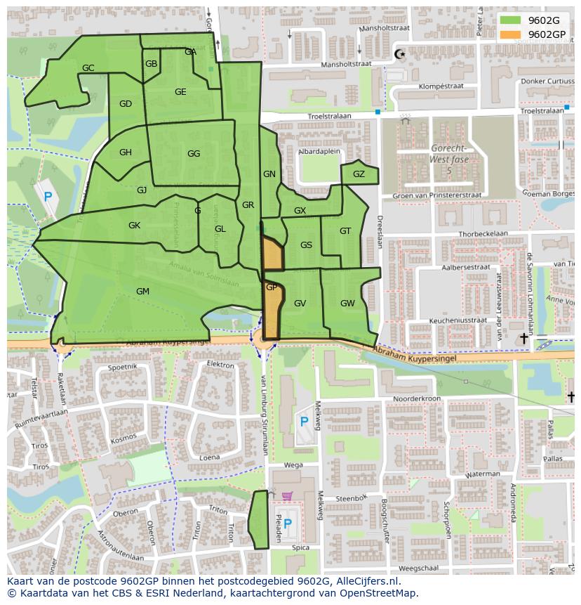 Afbeelding van het postcodegebied 9602 GP op de kaart.