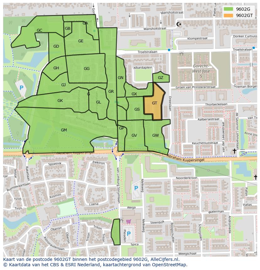 Afbeelding van het postcodegebied 9602 GT op de kaart.