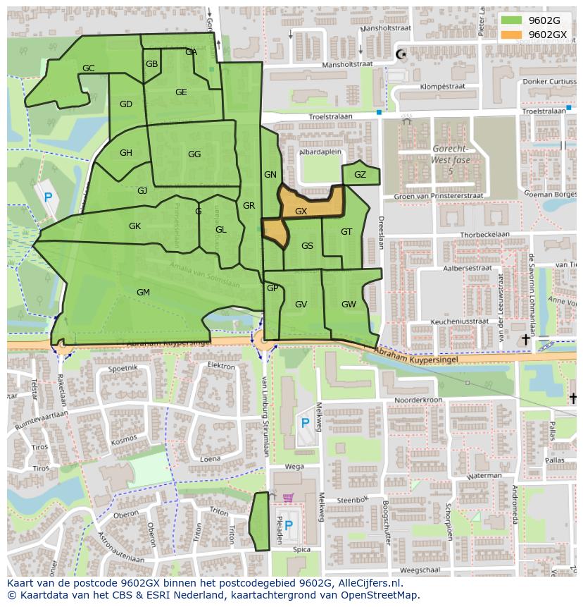 Afbeelding van het postcodegebied 9602 GX op de kaart.