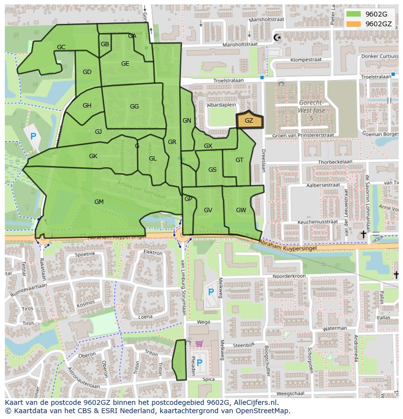 Afbeelding van het postcodegebied 9602 GZ op de kaart.